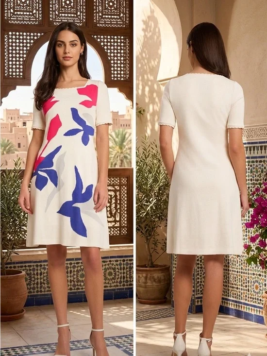 Ming Wang White Dress with Pink and Blue Floral Motif XL NWT - Picture 1 of 10